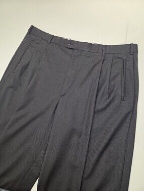 Zanella for Nordstrom Duncan Mens 38W Black Micro Check Wool‎ Pleated Pants